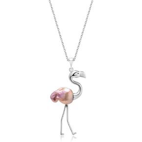 Freshwater Pearl Flamingo Necklace for Women with Baroque Pearl Choker Necklaces | 15mm Pearls | 18"+2.5" Extender | Love Wish Pearl Flamingo Jewelry for Women Girl