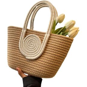 Woven Bag for Women Vibrant Cotton Rope Handbag Chic Large Tote for Women, Stylish Carryall & Shoulder Bag