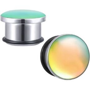 ZS 2G-5/8 inch Single Flare Ear Plugs Tunnels 316L Stainless Steel Ear Gauges Illusion Color Expander with O-Ring Body Piercing