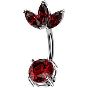 Pierced Owl 14GA 316L Stainless Steel CZ Crystal Marquise Fan Top Belly Button Ring