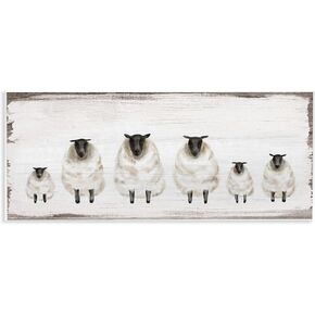 Stupell Industries Fluffy Farm Sheep Herd Rustic Country Animals, Design by Daphne Polselli Wall Plaque, 7x17, Gray