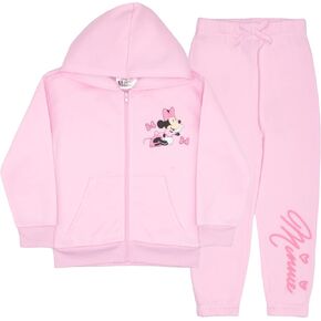 Disney Minnie Mouse Girl's 2-Piece Fleece Matching Set - Zip Up Hooded Sweatshirt and Joggers Bundle for Kids and Toddlers