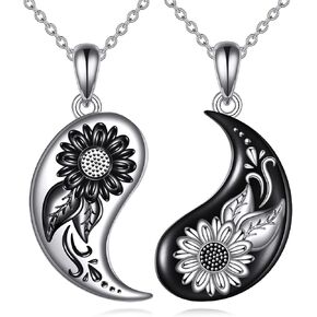 Yin Yang Necklace 925 Sterling Silver Yin Yang Friendship Couples Pendant Necklace Angel Wings Jewelry for Women Men Her Him