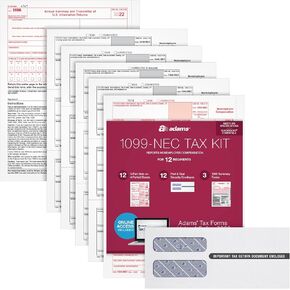 Adams 2024 1099 NEC Kit for 12 Recipients, 4 Part Laser 1099 Forms, 3 1096 Forms, Self Seal Envelopes & Access to Adams Tax Forms Helper (1009316)