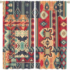 Aztec Blackout Curtain, Native American Western Fantasy Boho Tribal Southwest Pattern Window Rod Pocket Thermal Insulated Curtains Panels for Bedroom Living Room Office Drapes 42x45in