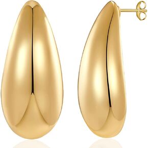 Chunky Gold Hoop Earrings for Women, Lightweight Teardrop Hoops Earrings with 18K Real Gold Plated, Hypoallergenic Earrings Waterdrop Hollow Open Jewelry for Women