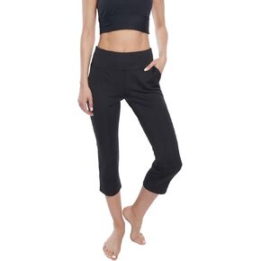 Comfortable Athleisure Capri Pants with Pockets Travel Yoga Gym Lounge wear Color Black Bi-Stretch Made in USA