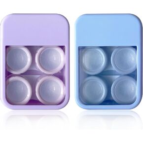 2 Pack Contact Lens Case, Cute Organizer Contact Lens Case Storage Kit Colored Contact Lenses Case With Mirror and Stick Tool Set for Travel&Home(Purple, Blue)