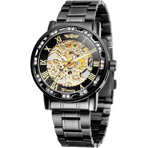 FORSINING Fashion Diamond Luminous Movement with Roman Number Mechanical Skeleton Wrist Watch