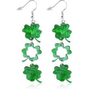 St Patricks Day Earrings, Shamrock Dangle Earrings Green 4 Leaf Shamrock Drop Earrings for Women Good Luck St. Patrick's Day Jewelry Accessory for Irish Festival Gift Party Decoration