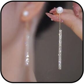 Long Tassel Rhinestone Pearl Earrings for Women Cubic Zircon Bow Dangle Earrings Dainty Pearl Elegant Earrings Rhinestone Earrings Dangling