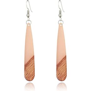ONLYJUMP Natural Wood Resin Bar Dangle Earrings for Women Boho Earrings Statement Earrings Geometric Bar Wooden Earrings