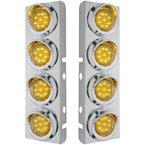 United Pacific 33616 Air Cleaner Light Bar, Front, Stainless Steel, with Bracket, Clearance/Marker Light, Amber LED and Lens, with Chrome Bezels and Visors, 9 LED Per Light, for Peterbilt Trucks