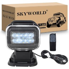 SKYWORLD 5D 50W LED Search Light, Portable Magnetic Base 360° Rotating Remote Control Led Work Light, 12V 24V Driving Lights Lamp for Car Off Road Truck 4x4 SUV ATV Protection Emergency Lighting