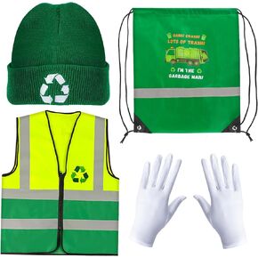 Kyson Garbage Man Costume Waste Management Recycle Trash Costume Accessories Set Sanitation Worker Dress up for Men Women
