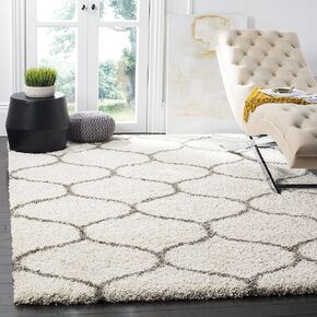SAFAVIEH Hudson Shag Collection Area Rug - 6' x 9', Ivory & Grey, Moroccan Ogee Trellis Design, Non-Shedding & Easy Care, 2-inch Thick Ideal for High Traffic Areas in Living Room, Bedroom (SGH280A)