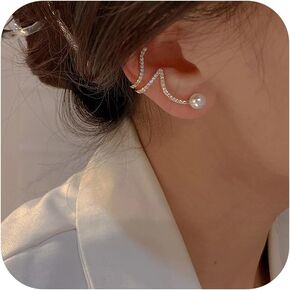 Ear Crawler Earrings for Women Gold Pearl Ear Cuff Rhinestone Pearl Stud Earrings Jewelry Gifts for Women