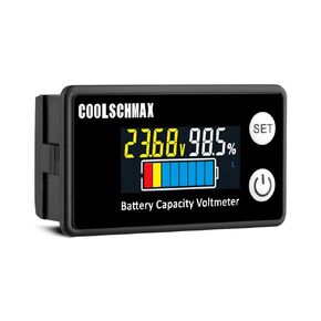 CoolschMax Waterproof IP67 Battery Capacity 12V 24V 36V 48V 60V 72V 84V Voltage Meter with Backlight LCD and Low-Voltage Alarm for Lithium, LiFePO4, Lead Acid Batteries in Golf Cart, Car, Motorcycle