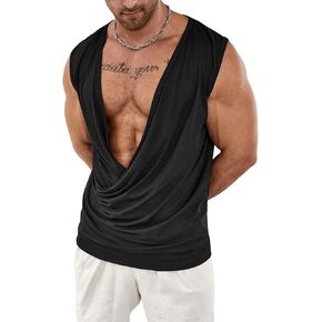 Floerns Men's Draped Cowl Neck Party Clubwear Ruched Sleeveless Tank Top
