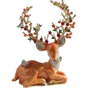 Enamel Flower Deer Jewelry Box Vintage Trinket Holder With Magnetic Closure Home & Office Decor Deer Ornamental Perfect as a Christmas Gift.