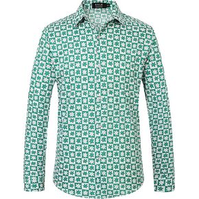 SSLR-Hawaiian-Shirts-for-Men-Dress Shirt Button Down Shirt Floral Long Sleeve in Kuwait