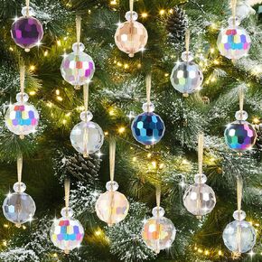 15Pcs Christmas Balls Ornaments, Multicolor Crystal Christmas Ornaments Glass Mini Balls Christmas Tree Hanging Balls for Xmas Tree Decorations Christmas Home Decor