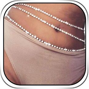Reetan Silver Sparkle Rhinestone Belly Chain Layered Wasit Chain Jewelry Rave Nightclub Body Accessories for Women