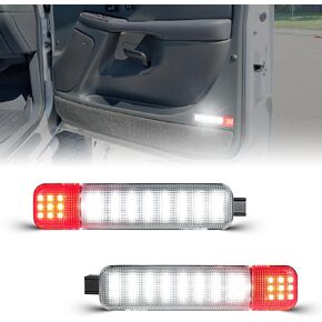 LED Interior Door Panel Light Compatible with 1997-2007 Chevy GMC C/K Series 1500 2500 3500 Pickup, Side Door Lights Courtesy Warning Lights, Smoked lens White Red