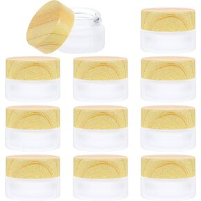 Molain 10 PCS 5 Gram Glass Cosmetic Containers Empty Sample Jars with Leak Proof Lids, Mini Makeup Sample Containers for Lotion Lip Balm Eye Cream Refillable (5 ML)
