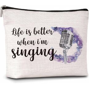 Singing Gifts Makeup Bag For Woman, Life Is Better When I'm Singing Cosmetic Bag, Music Lover Gift Bag, Singing Makeup Zipper Bag, Birthday Gifts For Family Friends Sister BFF, A45