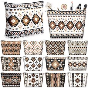 Reginary 12 Pcs Aztec Cosmetic Bags Cowgirl Makeup Bag Western Gifts for Women Travel Toiletry Case Cosmetics Organizer for Women Brushes Toiletry Jewelry Accessories