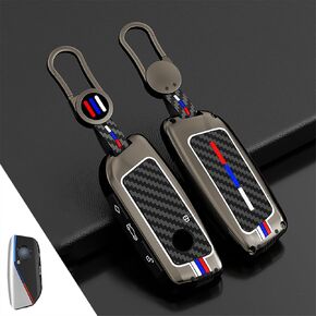 Heavy Metal Key Fob Cover, Compatible with BMW 2023~up X1 X5 X6 X7 XM IX3 IX I5 I7 740i 760i 5/7 Series etc, Zinc Alloy Fob Case with Carbon Fiber Pattern, Silver (1 Pcs)