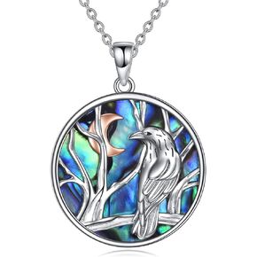 YFN Raven Crow Necklace Sterling Silver Crescent Raven Pendant Necklace Viking Jewelry Gifts for Women Men