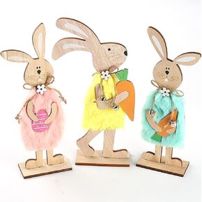 Easter Wooden Bunny Standing Tabletop Ornament Rabbit Sign Tabletop Ornament Rabbit Ornament Bunny Spring Decor Easter Wood Tabletop Ornament (A-2pcs)