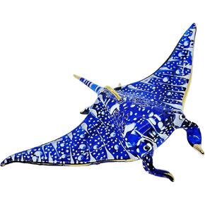 WitnyStore 6" Wide Dark Blue with White Dots and Gold Trim Stingray Figurine - Miniature Hand Blown Glass Sea Rays Colorful Fish Marine Animal Crystal Decorative Collectible Figurines Décor Gifts