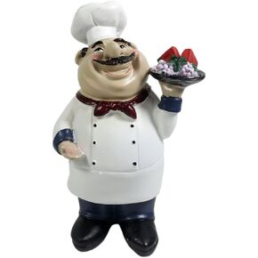 KiaoTime Italian Chef Figurines Kitchen Decor Cooking Chef with Fruit Figurine Counter Top Welcome Chef Statue Collectible Figurine