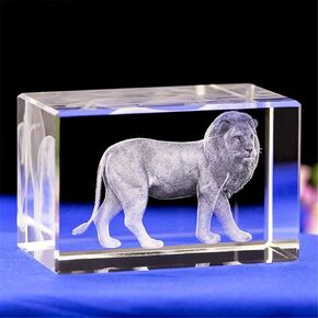 Crystal Lion Statue,3D Laser Etched Crystal Lion Figurine Art,Crystal Glass Cube Engraving for Home Decoration Birthday,Lion Ornaments Gifts (30 * 30 * 40mm)