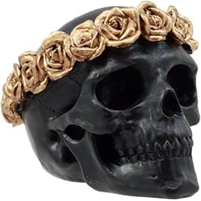 Ebros Gift Day of The Dead Copper Rose Laurel Black Skull Figurine DOD Flower Wreath Sugar Skull Decor 4.25" L