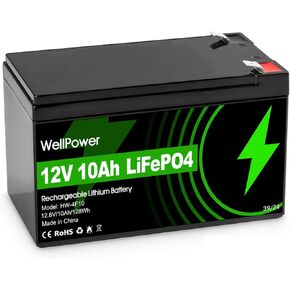 بطارية ليثيوم LiFePO4 بقدرة 12 فولت و10 أمبير في الساعة، بطارية قابلة لإعادة الشحن بأكثر من 4000 دورة مع نظام BMS ذكي مدمج لوحدات UPS الصغيرة والطاقة الشمسية/طاقة الرياح والإضاءة ومكتشف الأسماك وعجلات الطاقة ونظام الإنذار