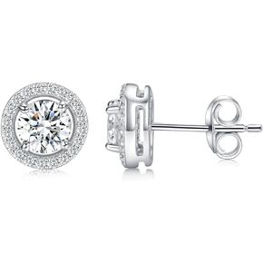 MDFUN Moissanite 925 Sterling Silver Halo Stud Earrings 5mm 1Ct Artificial Diamond Earrings for Women Men