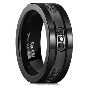 King Will 8mm Mens Tungsten Wedding Ring Cubic Zirconia Inlay Polished Finish Flat Cut Engagement Band Promise Rings