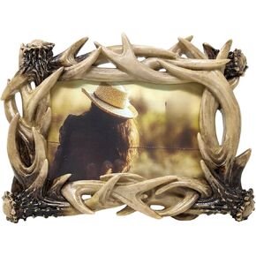 Rustic Deer Antler Picture Frame – 4x6 Decorative Woodland Photo Frame for Lodge, Cabin, or Hunting Home Décor – Vintage-Style Wildlife and Family Frame with Rustic Lodge Accents for Woodland Themes