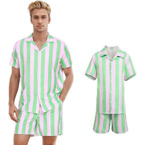 Costume for Adult Men Casual Beach Hawaiian Suits Shirt Shorts Outfits Doll Costume for Halloween Cosplay