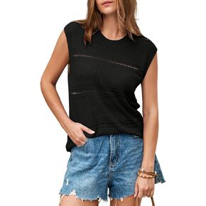 EVALESS Sexy Crochet Tank Top for Women Sweater Tank Tops 2025 Trendy Crewneck Sleeveless Summer Tops Hollow Out Knit Shirts