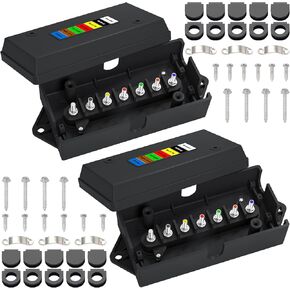 CheeMuii 2 Pcs 7 Way Trailer Junction Box Weatherproof 7 Pin Trailer Wiring Box 7 Color-Coded Electric Wires Connection Box for RV Camper Trailer Light Rewiring