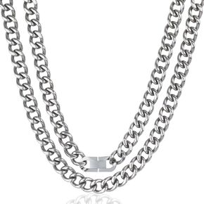 SanThree 9.5mm Pure Titanium Cuban Link Chain Necklace, Ultra Lightweight Smooth Skin Friendly Solid Titanium Curb Link Chain for Men Women Valentines Day Anniversary Birthday Gift, 24 Inch