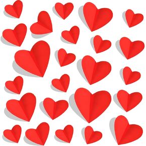 72 Pcs Valentine's Day Wall Decoration, 3D Heart Valentine Wall Stickers, Waterproof Wall Decals, for Wedding Anniversary Party Bedroom School Office Valentine's Day Decorations (Red)