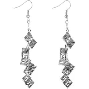 MALOYANVE 100 Dollar Earrings for Women Personalized Punk Hiphop Paper Cash Bill Currency Money Dangle Drop Statement Earrings Bar Night Club Casino Jewelry Gifts