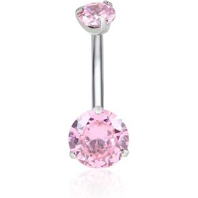 ASTM F136 6mm/8mm/10mm/12mm Belly Bars G23 Titanium 14G Round/Teardrop CZ Belly Navel Rings Pink/White Cubic Zirconia Belly Button Ring