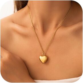 Heart Necklace for Women Puffy Heart Necklace Heart Pendant Necklace 14K Gold Plating Simple Gold Necklace Snake Chain Necklace Gold Layered Necklace Trendy Jewelry